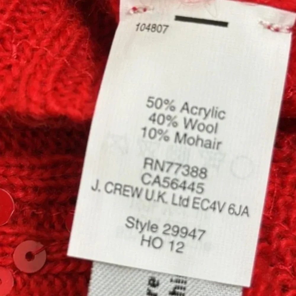 J. Crew Red Poppy Sequin and Navy Trimmed Sweater